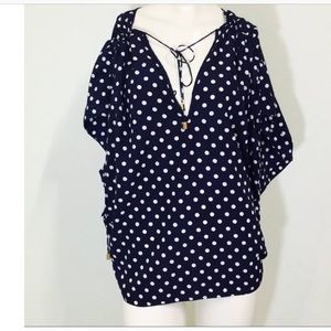 Vince camuto polka dot navy blouse size 8